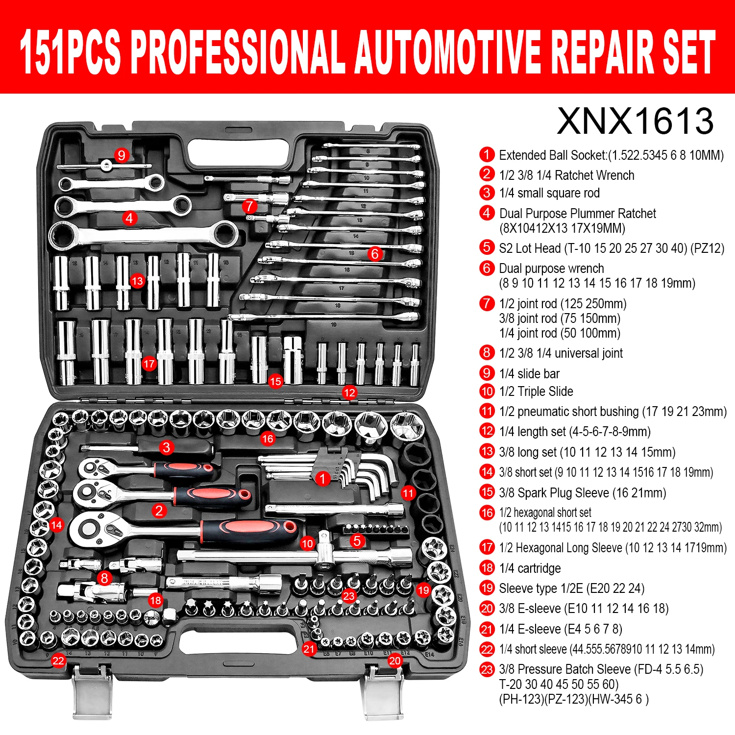 151 piece set of multifunctional Socket wrench set, combined with Ratchet wrench, wrench and auto repair toolbox set