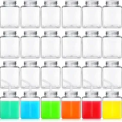 Square Plastic Mason Jars with Lid and Straws, Reusable Juice Jar, PET Clear, Water, Milk, Drinks, Drink, 17oz