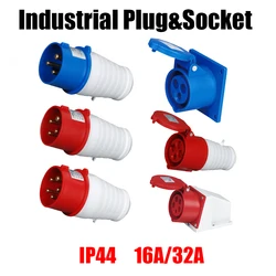 IP44 Industrial Plug Wall Mount Socket Connector Three-phase 3Pin 4Pin 5Pin  16A32A Waterproof Non-explosion-proof Aviation Plug