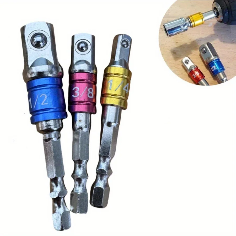 Impact Driver Socket Extension Adapter Extended Converter Power Drill Hex to High Speed Nut Male Square Wrench 1/4 3/8 1/2 view 2