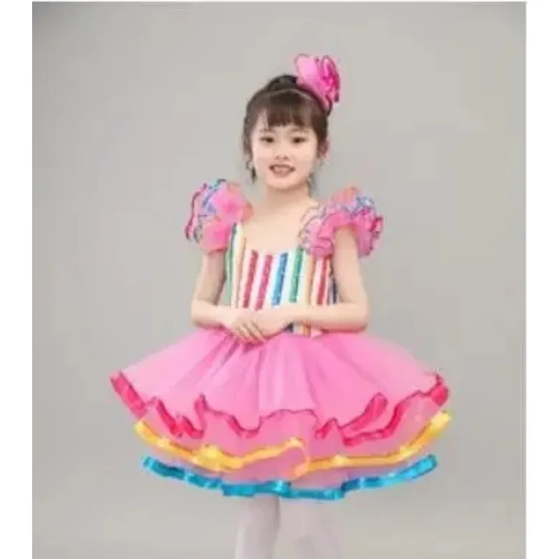 Kids Ballroom Clothing Sequined Modern Dance Tutu Dress Girls Jazz Dance Dresses For Prom Stage Wear Wedding Princess Dress