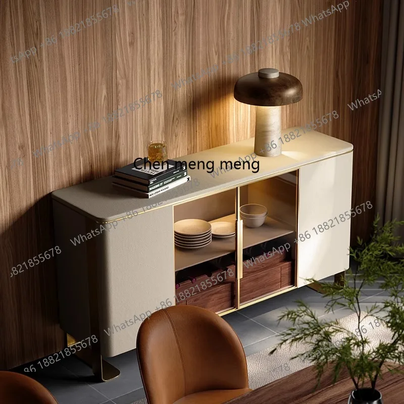 

Modern simple natural rock slab storage cabinet, all solid wood, villa living room dining side cabinet