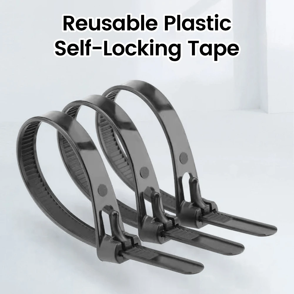 100pcs Reusable Nylon Cable Ties 8*200/250/300/350mm Plastic Self-locking Removable Cable Ties Black