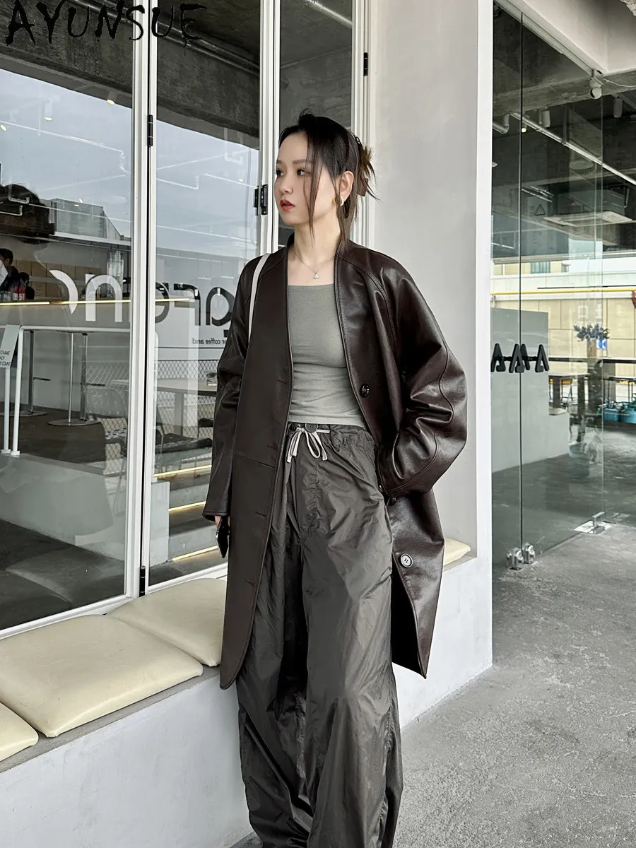 AYUNSUE Real Leather Jacket Women Spring Autumn Clothes Half Plant Sheepskin Coat for Woman Mid-length Fashion Jaqueta De Couro