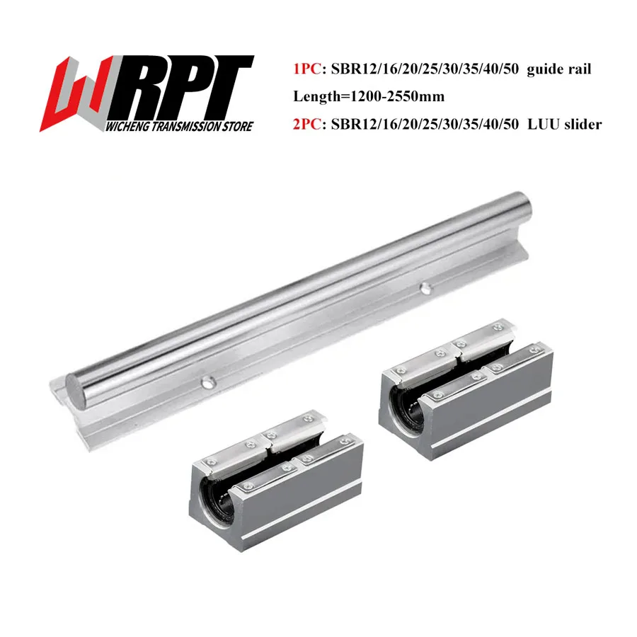 Linear Guide 1PC SBR12 16 20 25 30 35 40 50 Length 1200-2550mm 2PCS SBR12-50LUU Pressure Plate Slider Bearing DIY Mills CNC Part