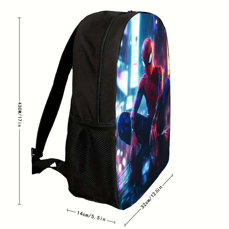 1pc Spider Man printed backpack with a city background, student backpack, gift, suitable for daily commuting and travel use