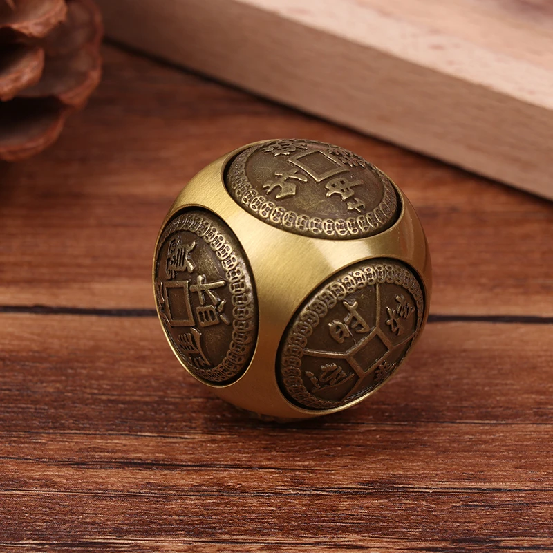 Six-faced Four Blessing Luck Money Fidget Spinner Brass Stress Relief Cube Decompression Ball Fidget Toys Crafts