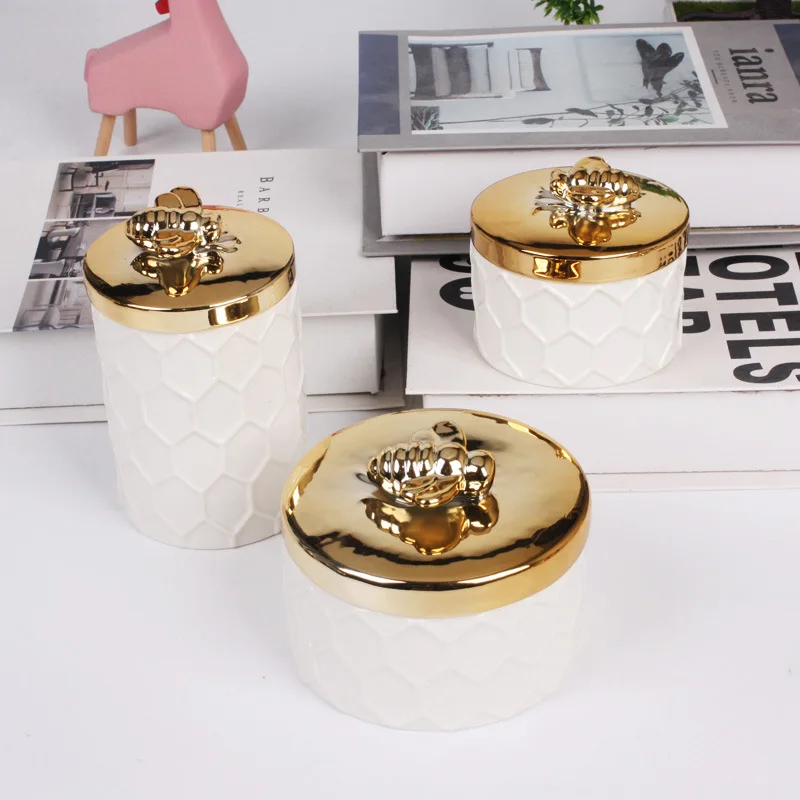 Nordic Ceramic Electroplating Jewelry Box Creative European Cute Storage Jewelry Rack Bee Ring Plate Storage Box Ornaments