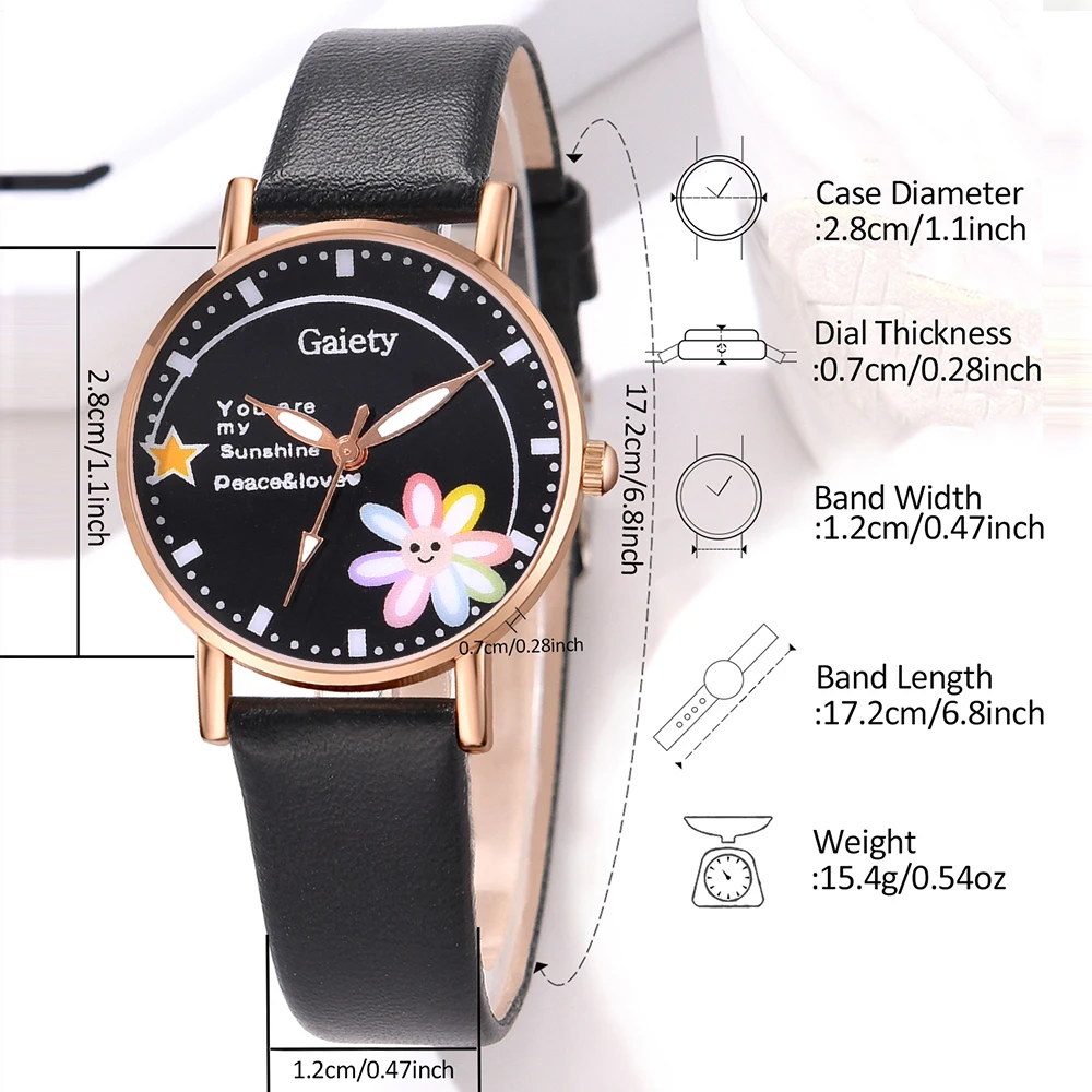 GAIETY Couple Simple Style Flower Element Dial Watch Casual Fashion Quartz Watch Is The Perfect Gift For Her (No Box)