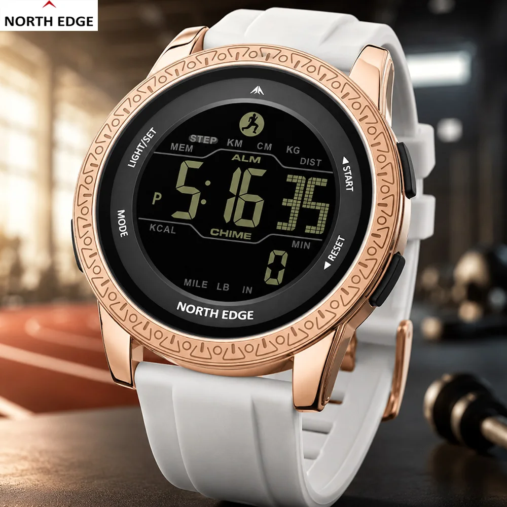 NORTH EDGE APOLLO Men Digital Watch 50M Waterproof Outdoor Sports Watch Pedometer Calorie Counter Dual Time Alarm EL Wrist Watch