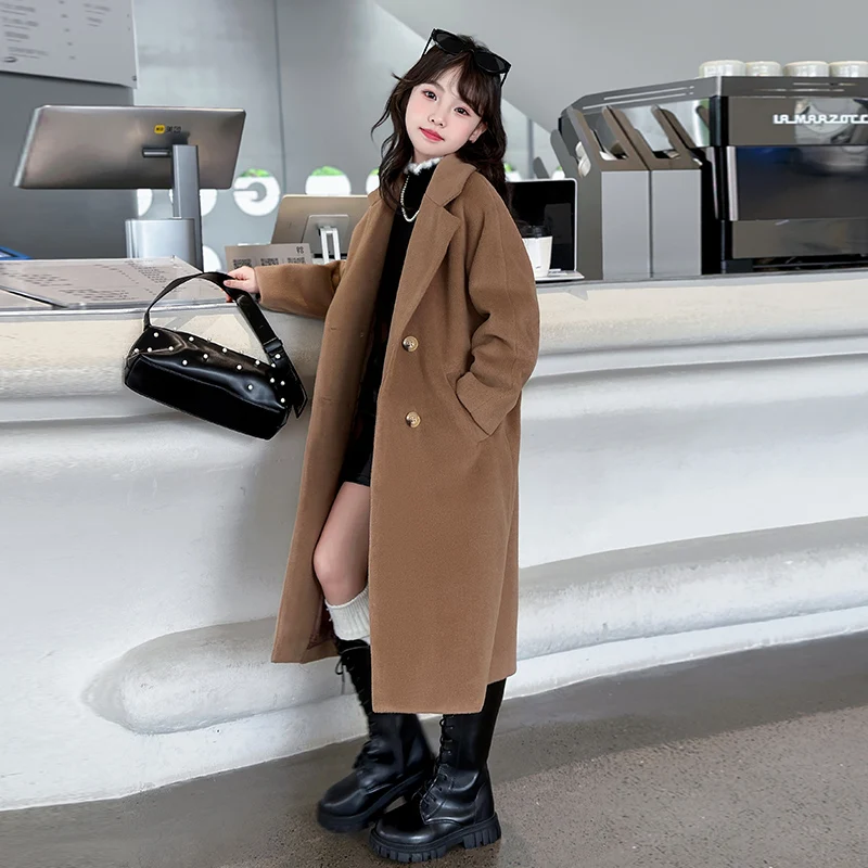 Autum winter 4-14 teen girl Long Thicken Woolen Jacket Korean Kid Clothes Coat Outerwear Child junior Fashion adolescen Overcoat