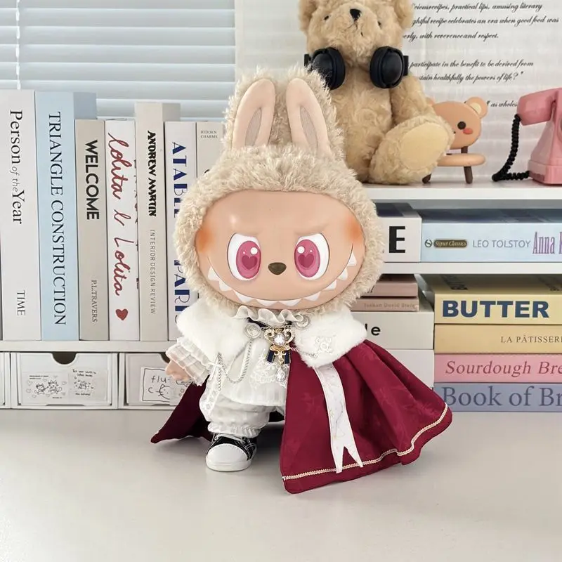 

Одежда для кукол, подходящий плащ Labubu 38 см, креативный дизайнерский набор, красный, синий, черный, дополнительная одежда, милые мультяшные подарочные игрушки