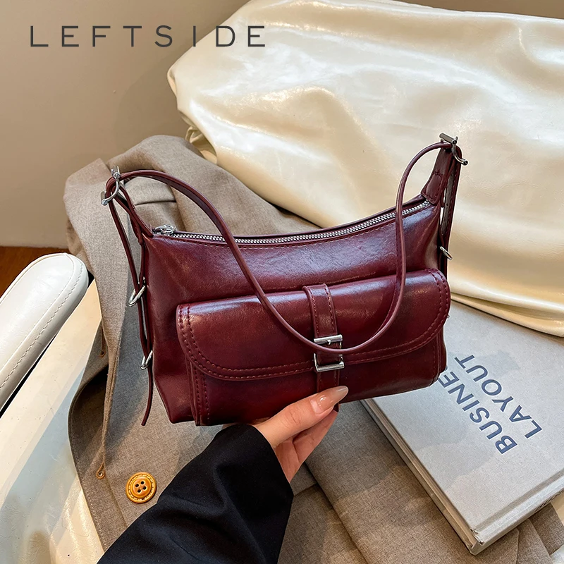 

LEFTSIDE Fashion Small Shoulder Bags for Women PU Leather Crossbody Bag 2025 Winter Trend Simple Designer Handbags and Purses