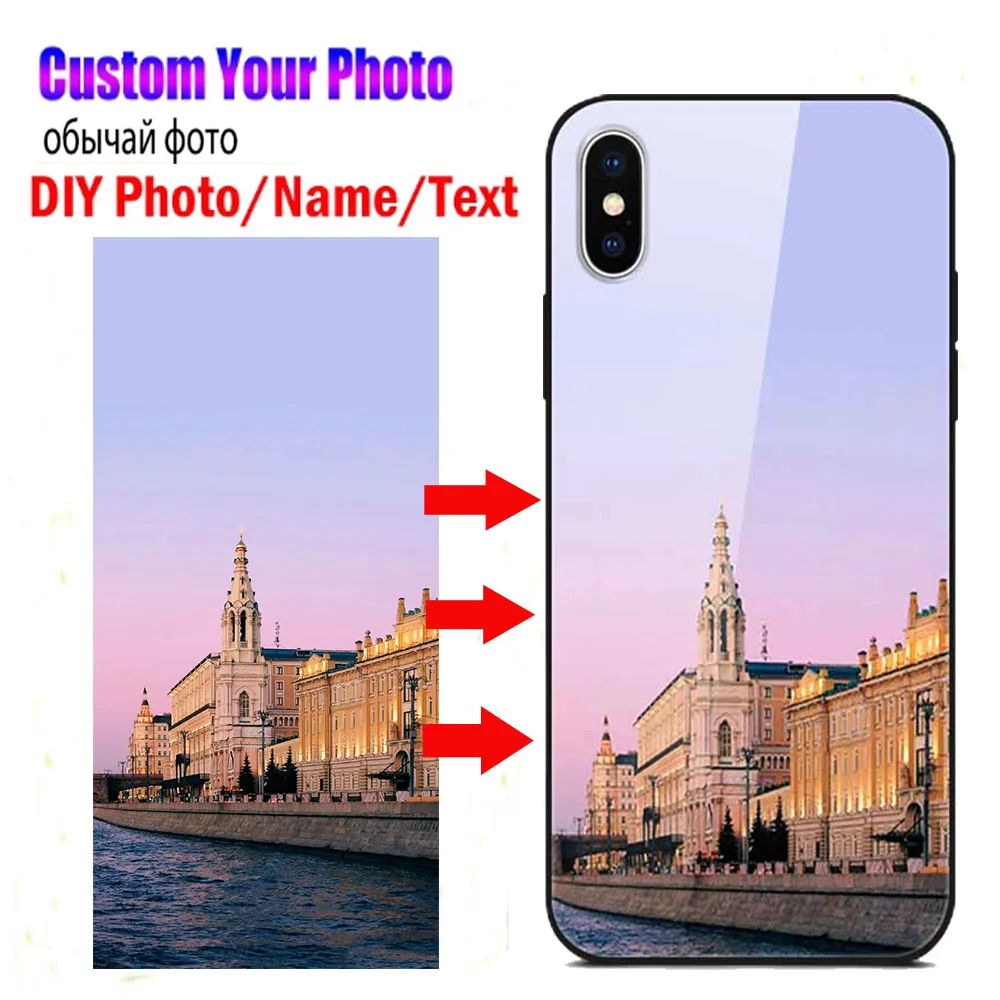 حافظات هاتف صور مخصصة لهاتف آيفون XS ماكس حافظة زجاجية يمكنك صنعها بنفسك اسم صورة نصية لهاتف آيفون X XR غطاء خلفي شفاف من مادة البولي يوريثان
