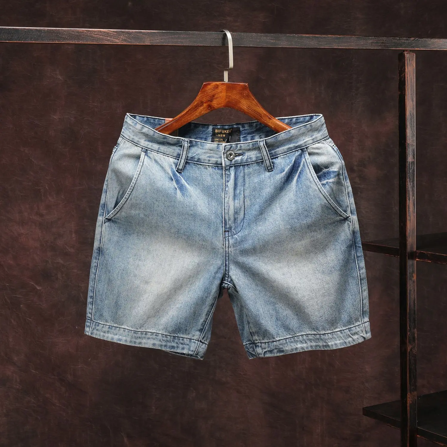 여름 미국 솔리드 3점 청바지 남성용 레트로 워시 트렌드 스트레이트 카우보이 캐주얼 다목적 짧은 스트리트웨어 하프 바지
