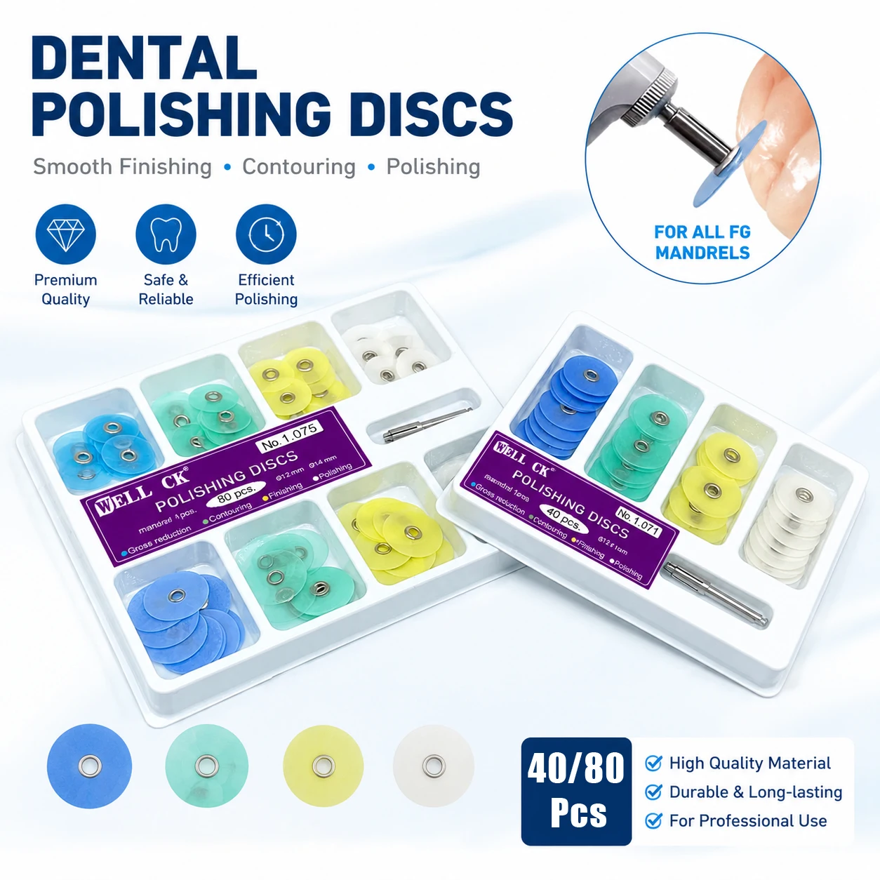 40/80Pcs WELL CK  Dental Polishing Discs Gross Reduction Contouring Mandrel Stripes Set Teeth Whitening Finishing Composites