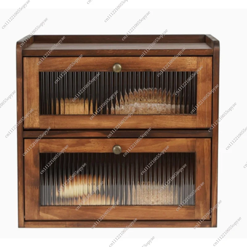 Solid Wood Bread Box Double Layer Pine Bread Storage Bin Flip Top Kitchen Counter Organizer for Bread Pastry Cake Snacks