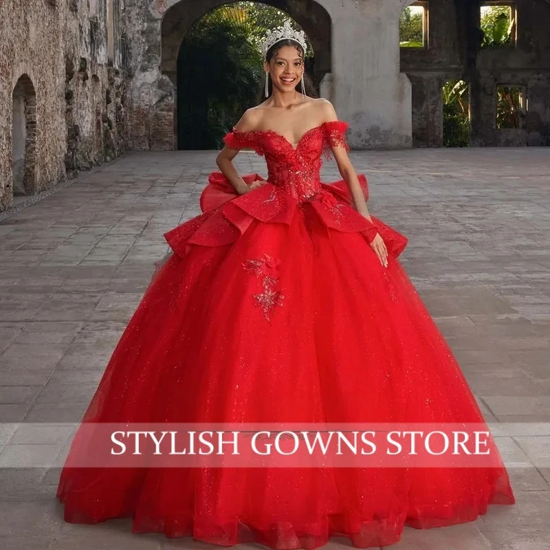 Stylish Red Off the Shoulder 15th Quinceanera Dresses Appliques Tulle Ball Gown Vestidos de 15 años Quinceañera 2026 Customized