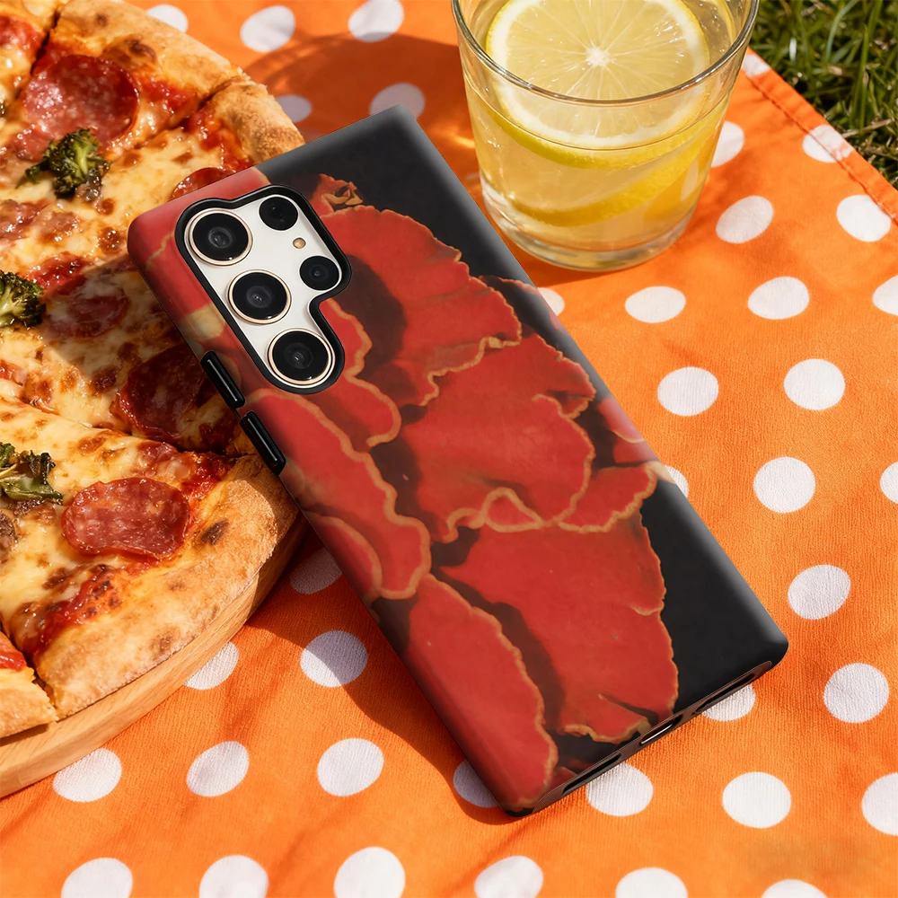 เคสโทรศัพท์ลายกลีบดอกไม้สีแดงวินเทจ สำหรับ Samsung Galaxy S20 FE S22 S24 S25 Plus Ultra 4G 5G หรูหรา แบบสองชั้น