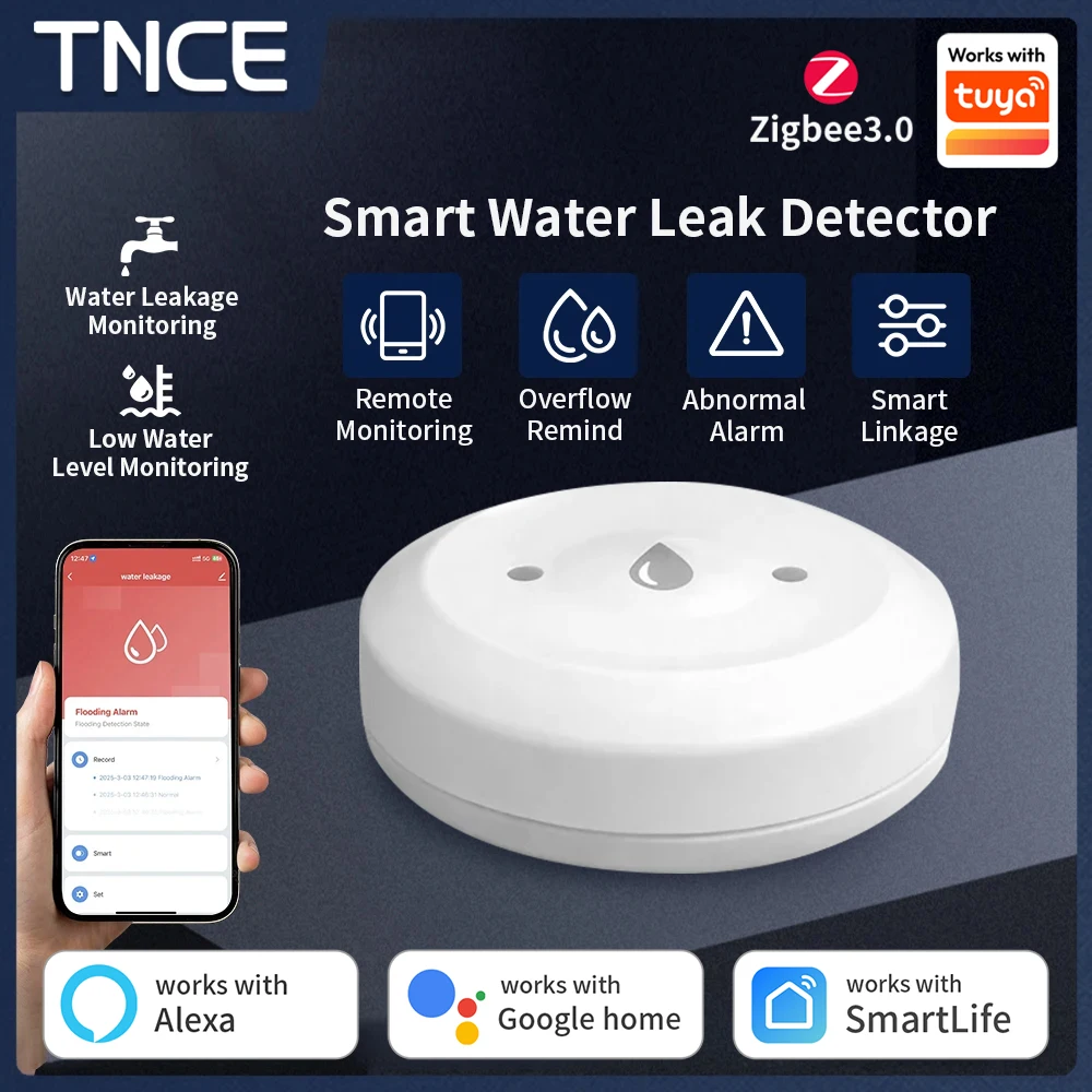 TNCE ZigBee3.0 Tuya Smart Water Detect Sensor Alarm Water Sensor Leak Detector Flood Water Leakage Alarm APP Remote Monitoring