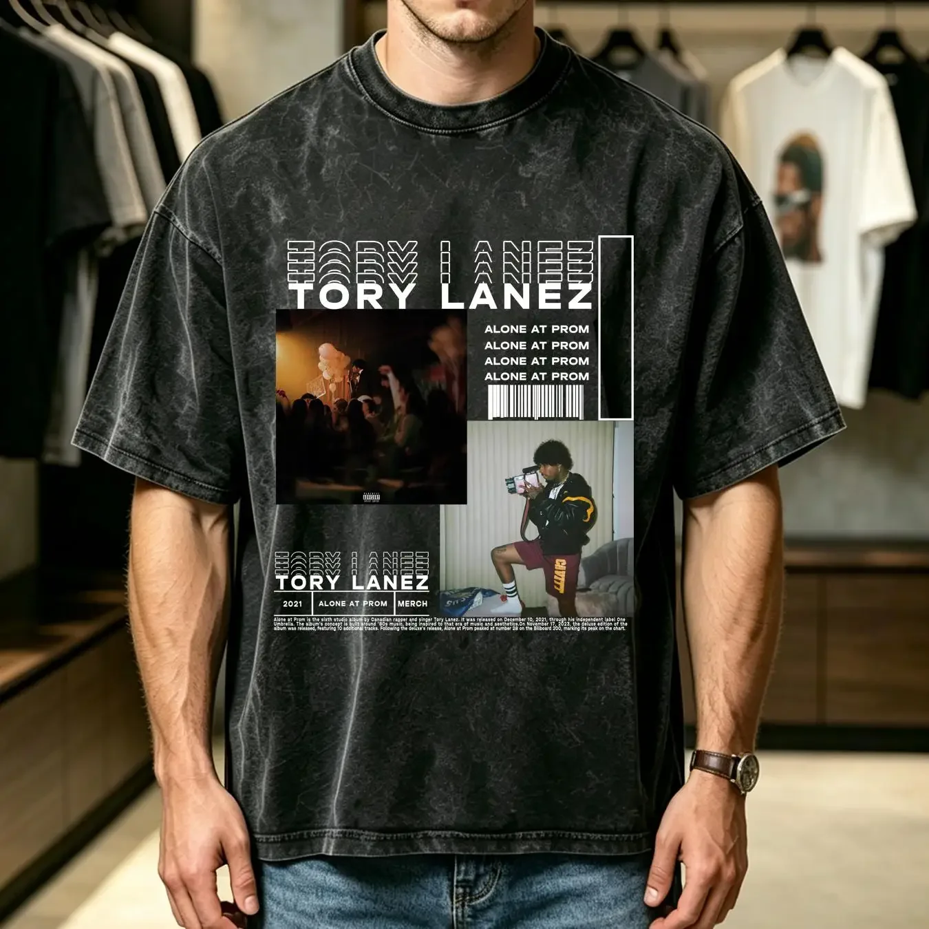 washed T Shirt Rapper Tory Lanez Alone At Prom Music Album Print Hip long or short sleeves vintage Washed Casual Breathable