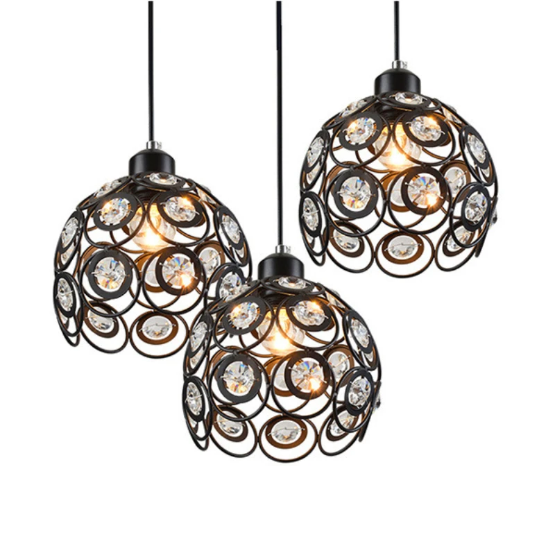 Modern Simple Iron Art Crystal Restaurant Pendant Lamp Nordic Country Style Home Decoration Living Room Dining Table LED Lights