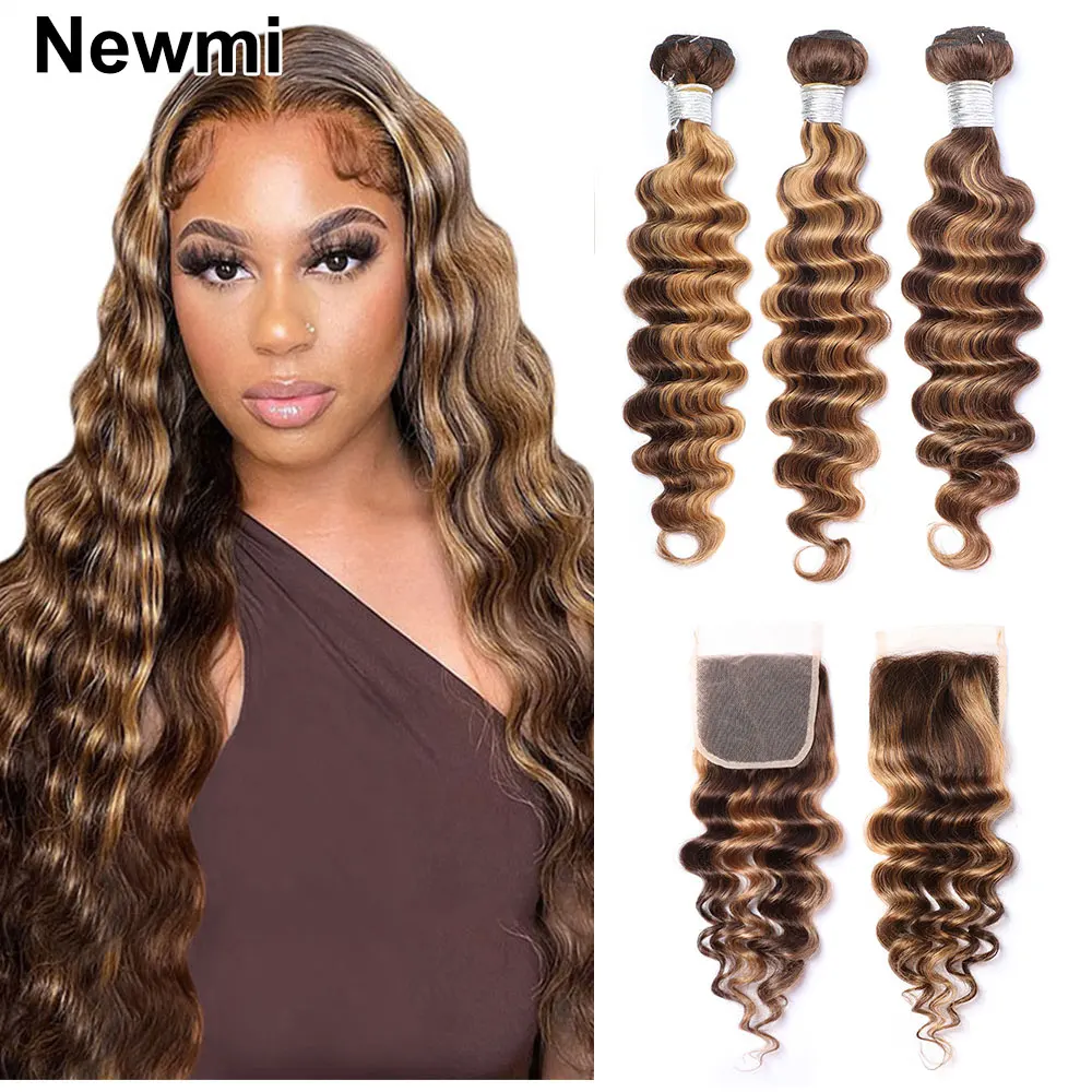 

Blonde Hightlight Loose Deep Wave Bundles with Closure P4/27 Ombre Bundles with Frontal 13x4 4x4 Hightlight Lace Closure