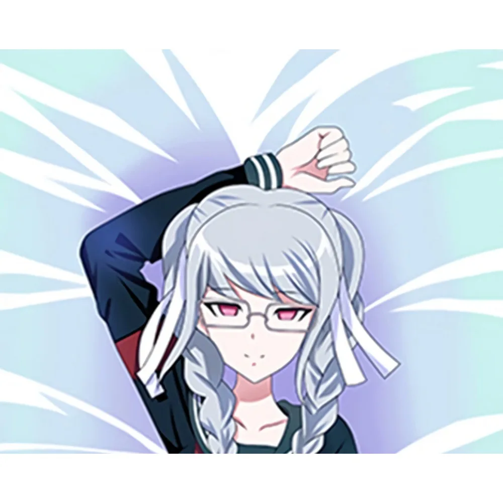 Anime Peko Pekoyama Dakimakura Case Silver Hair Braids Red Eyes Glasses School Uniform Double Sided Printing