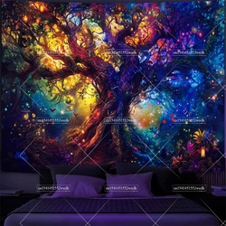 Blacklight Forest Fairy Tapestry UV Reactive Neon Wall Hanging Tree Fluorecent Tapestries Aesthetic Art Decor For Bedroom