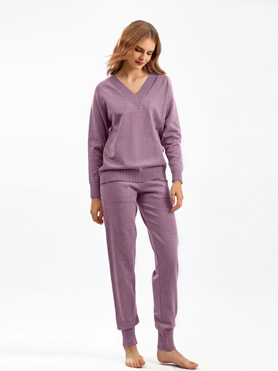 

Women's Knit Sweater and Haramaki Pants Set 2025 Casual Pullover Outfit Cozy Fall Winter 2pcs V Neck Tracksuits Loose Pullover