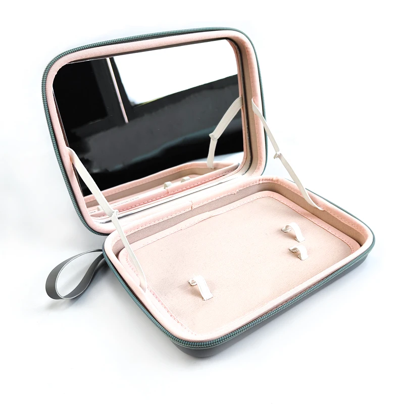 Boîte de rangement de maquillage en cuir rose LED pour femmes, étui à cosmétiques, sac avec miroir, portable, voyage, OligHand