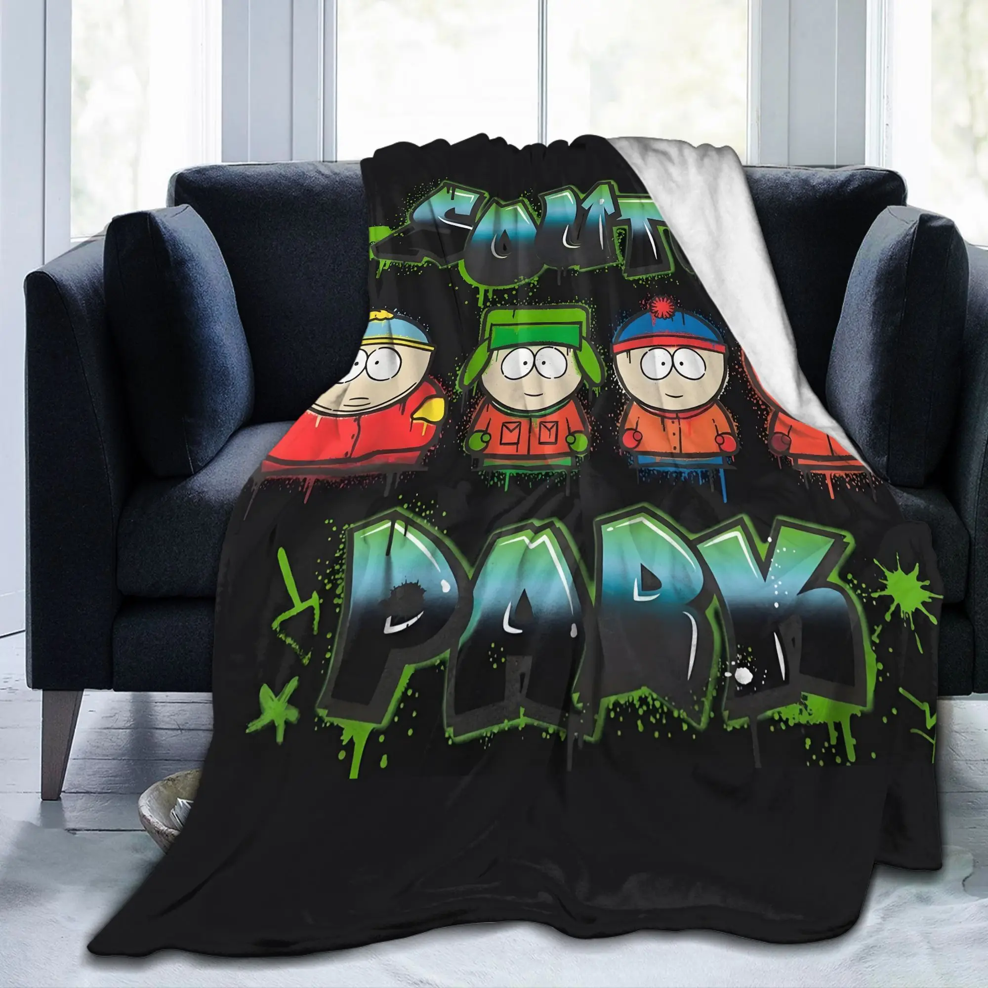 Custom Movie South Park Graffiti Blanket Warm Fleece Soft Flannel Cartoon Character Throw Blankets for Bedroom Couch Home Spring