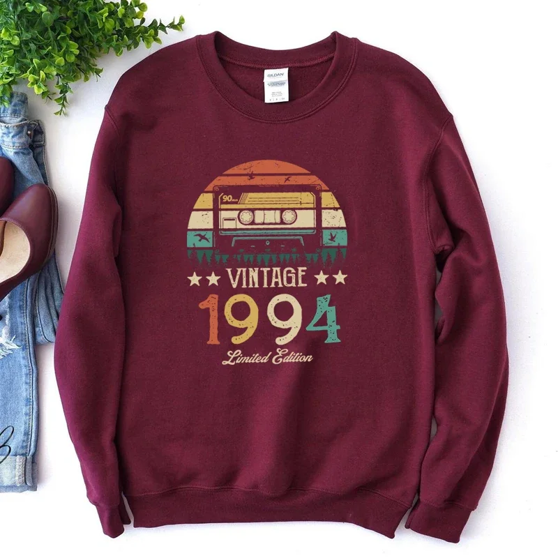 Original Design Vintage Magnetic Tape 1994 30th 30 Years Old Women Sweatshirts Harajuku O Neck Birthday Party Clothes Jumper Top