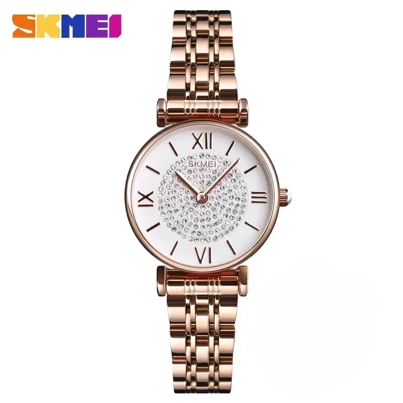 SKMEI 1533 Female Quartz Watches Rhinestone Inlay Ladies Wristwatches Stylish Elegant Design Women Watch Clock relogio feminino