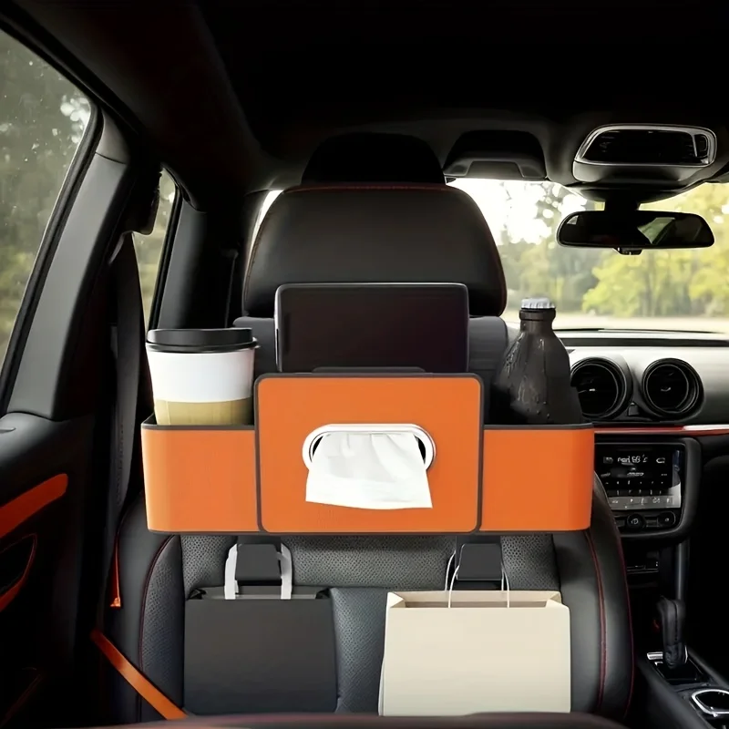 

Высококачественный многофункциональный органайзер для задних сидений автомобиля, в комплекте с держателем для салфеток — регулируемые крючки, два отделения.