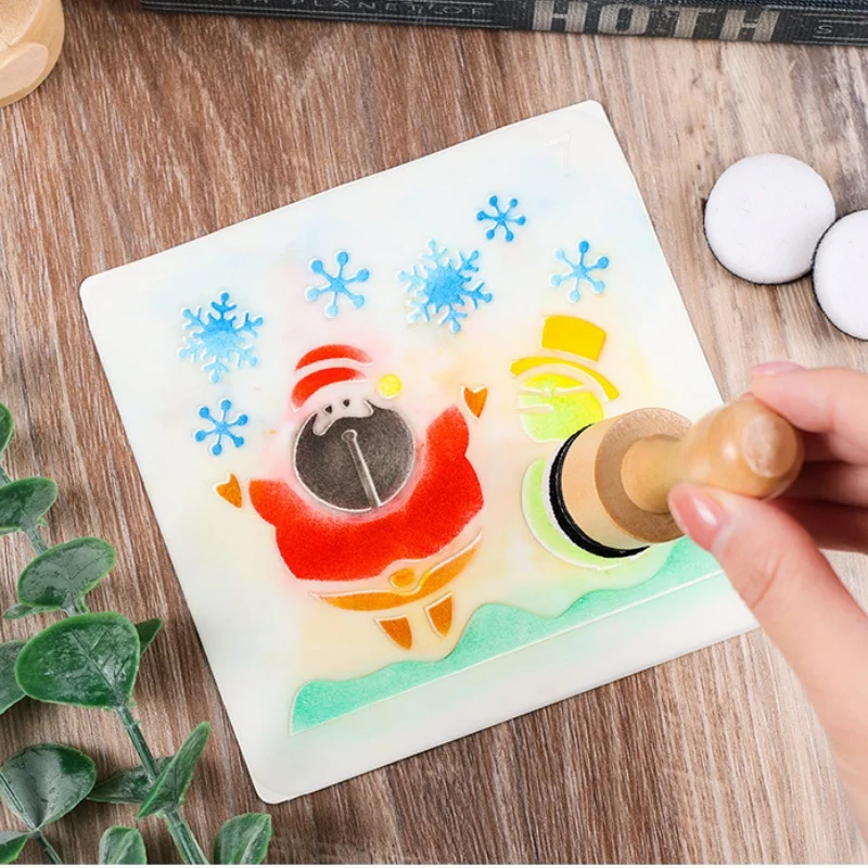 مقبض خشبي الإسفنج رئيس ختم سجل القصاصات الديكور اللوحة ختم Diy بها بنفسك تطبيق أداة اختيار الحرف اليدوية الإبداعية