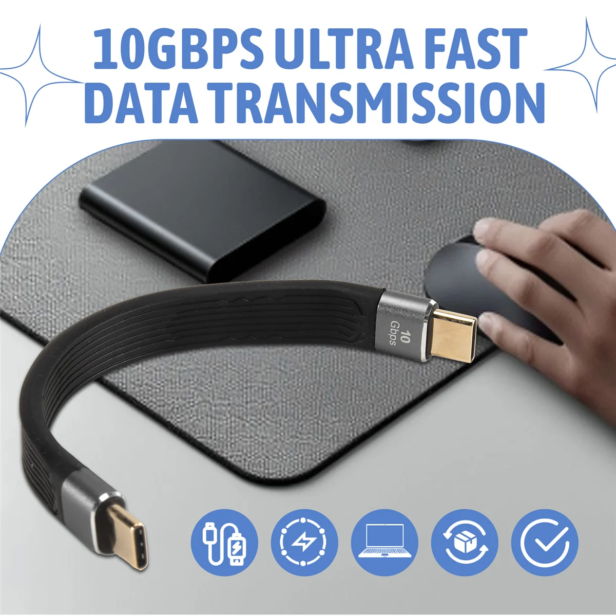 

【Price Drop】Кабель 4K USB-C 3.1 Gen 2 10G Emark Chip Короткий кабель типа C USB-C — USB-C для синхронизации видео, зарядный кабель PD 60 Вт 4K Video