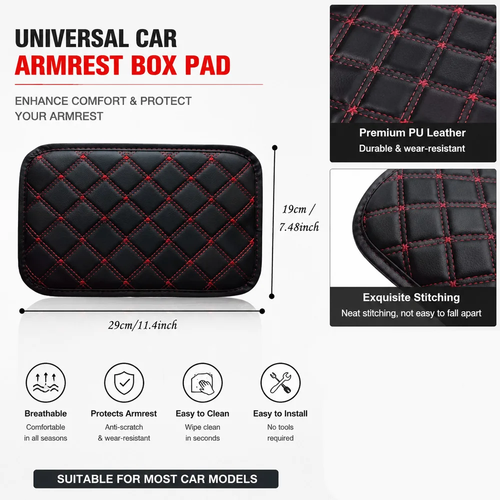Kcimo Car Armrest Protective Pad PU Leather Armrest Box Cover Comfort Elbow Support Anti-Scratch Dustproof Console Cushion