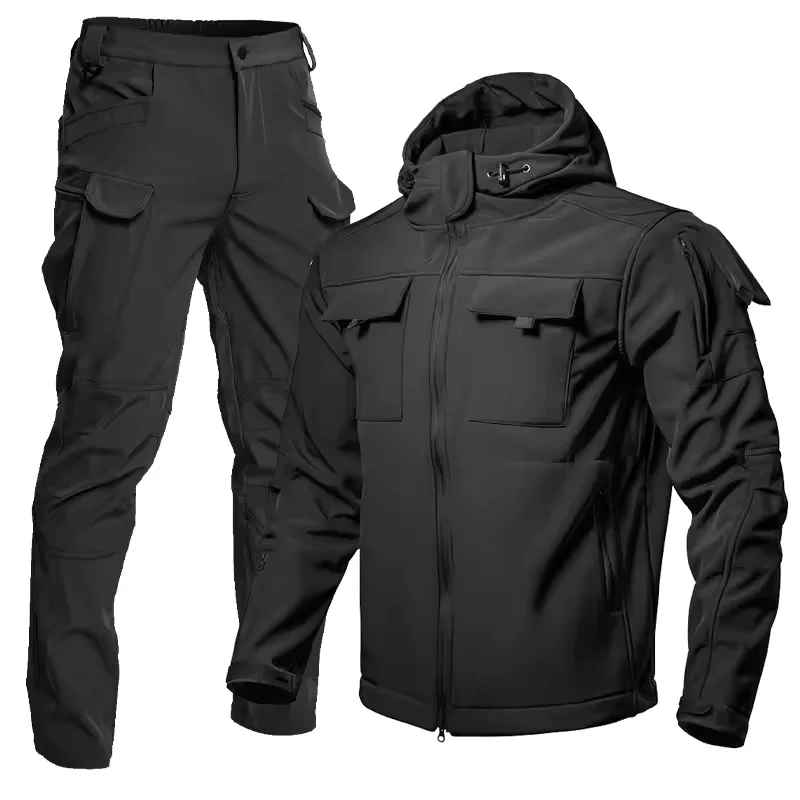 Men's Winter Waterproof Hiking Jackets Tactical Windproof SoftShell Sets Fleece Camping Climbing Trekking Jackets Pants