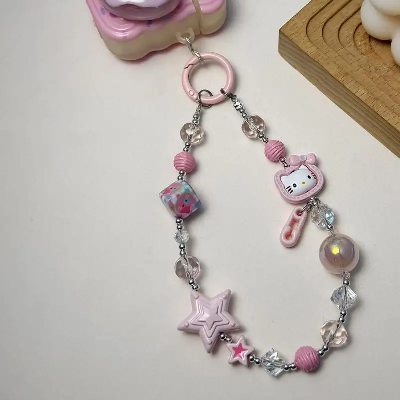 โซ่โทรศัพท์ลูกปัดเคลือบ Hello Kitty |   Rhinestones ชุดมือพร้อมจี้ป้องกันรอยขีดข่วนแบบนุ่ม