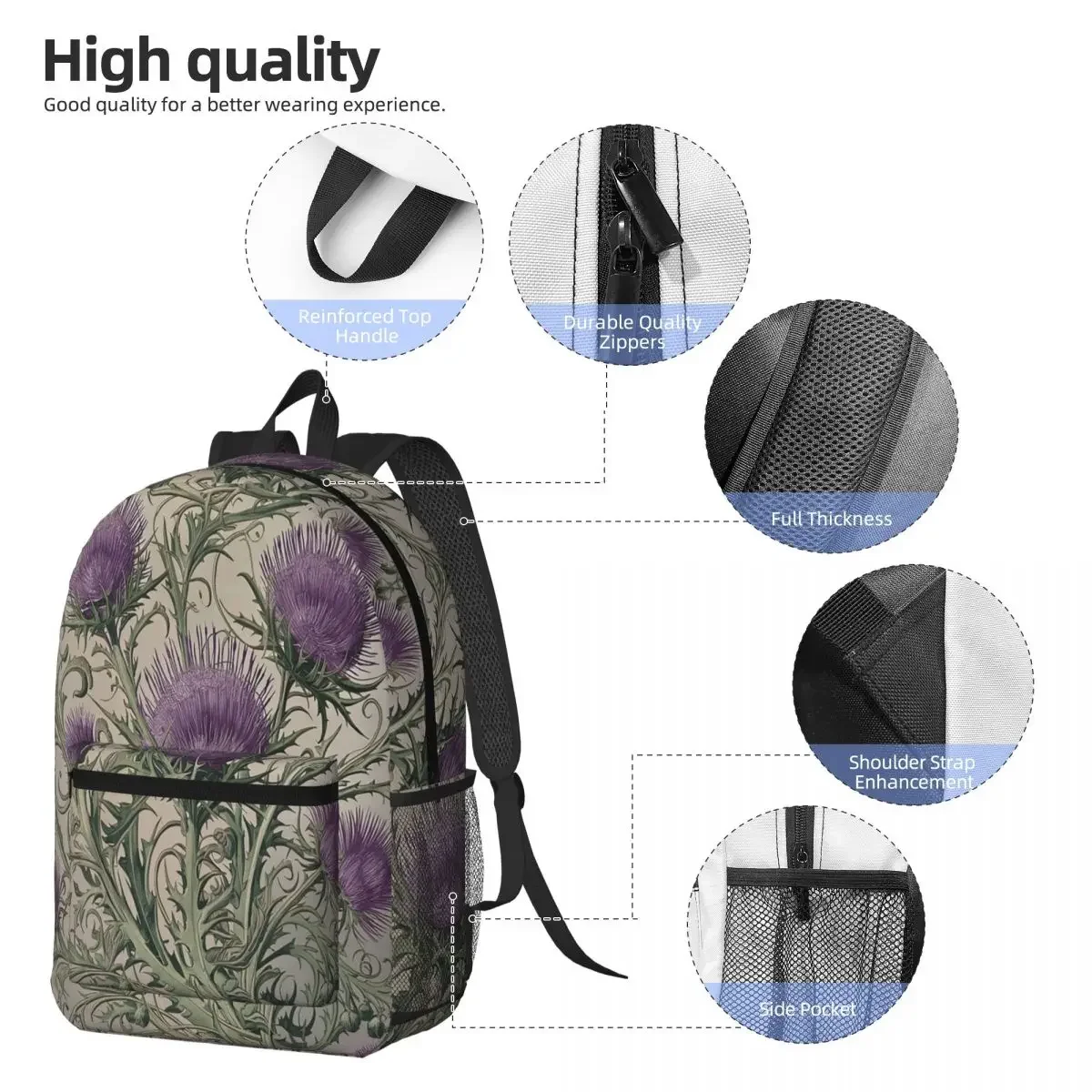 Scotch Thistle Plant Design Backpack Daypack Large Capacity Boys Girls BookBag School Bag Shoulder Bags for Men Women