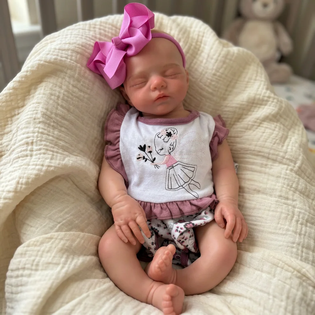 18 Inch Full Body Solid Silicone Reborn Baby Doll Closed Eyes Hand Painted Visible Veins 3D Skin Texture Lifelike Soft Touch