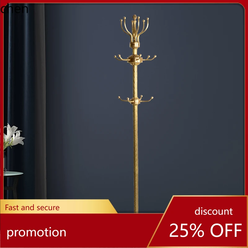 HT Classical Pure Copper Coat Rack Floor Single Rod Clothing Rack Living Room Bedroom Home Decoration