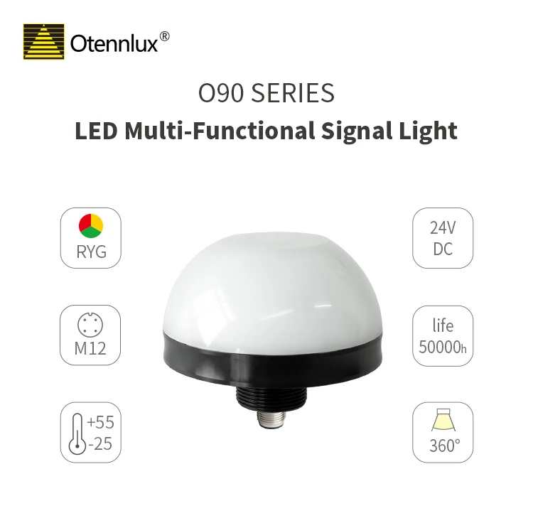 야외 방수 LED 돔 표시기 신호등, O90 3 색, IP69K 90mm 기계, M12 포함