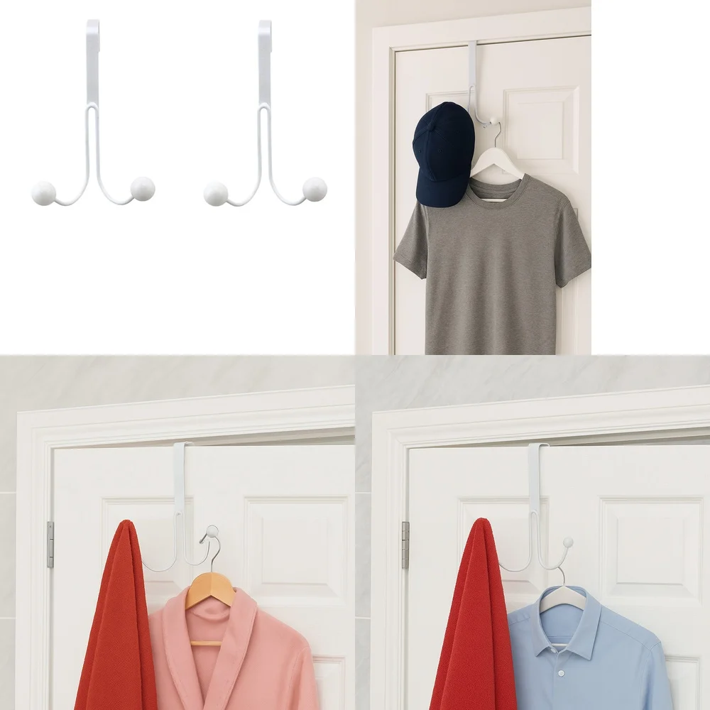 

Hook behind the door2 Pack Door Hooks Metal White Towel Robe Scarf Hanger Wall Mounted Organizer for Bathroom Bedroom Closet
