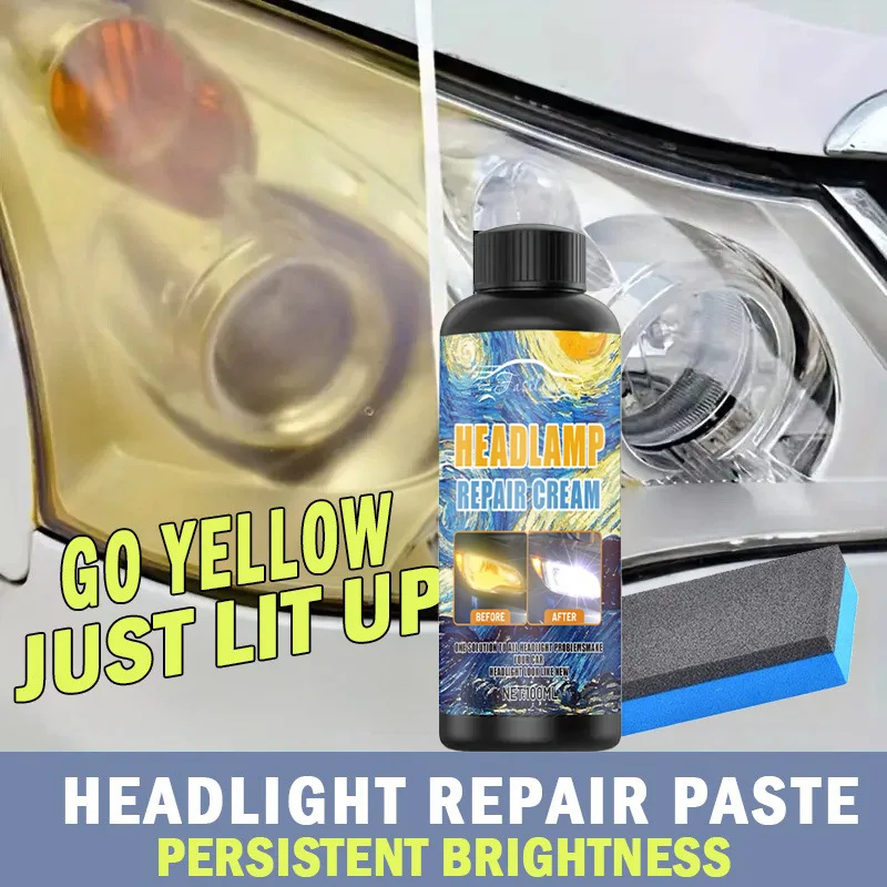 Car Headlight Restoration Paste - No-Polish Brightness Boost, Scratch Removal & Yellowing for Long-Lasting Motorcycle & Auto Lig
