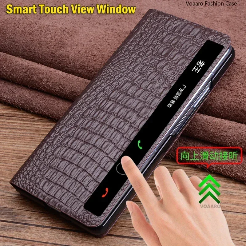 Genuine Leather Flip Cover for Huawei Mate X6 Case Smart Touch View Window Funda for Huawei Mate X6 Case Wake Up Sleeping Capa