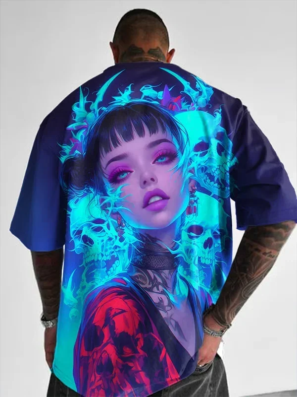 Herren-T-Shirt mit Anime-Mädchen-Motiv, 3D-Druck, sexy und attraktiv, lässiges, lockeres Street-T-Shirt, kurzärmelig, Rundhalsausschnitt. – Detail 11