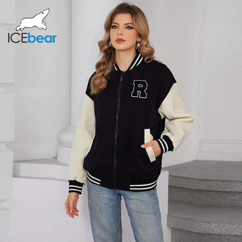 ICEbear 2024 New Autumn Winter Fashion Bomber Jacket Women\'s Streetwear Baseball Jersey Oversized Jacket Jacket GWC4568I