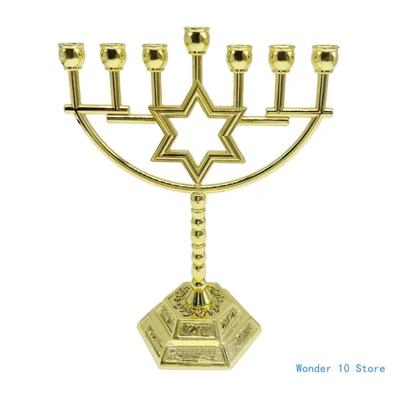 

7 Branch Holder 12 Tribes Menorah Jewish Candlestick Hexagonal Star Stand